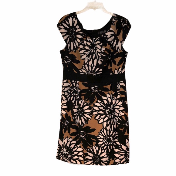 Black and Tan print dress with shrug sweater - Picture 2 of 6